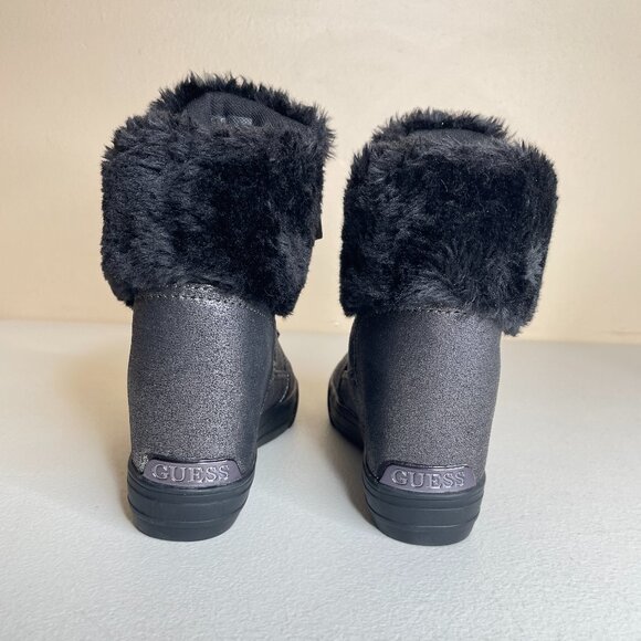 Guess Dustyn Faux Fur Hidden Wedge Sneaker Ankle Boots Size 6.5 - Picture 8 of 16